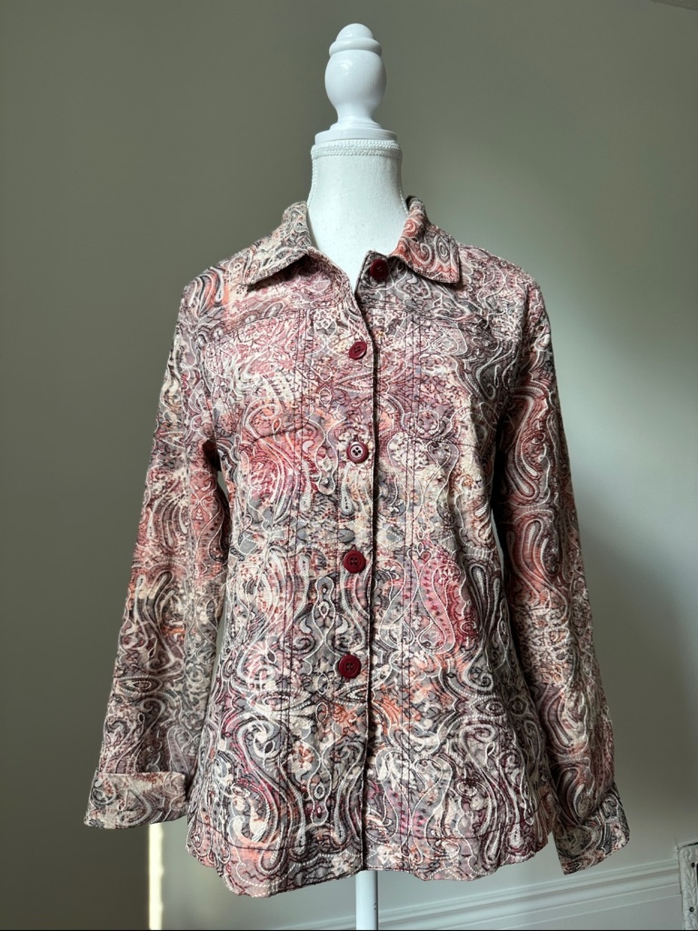KEREN‎ HART Pink Y2K Paisley Preppy Boho Cotton Blend Lightweight Jacket Medium